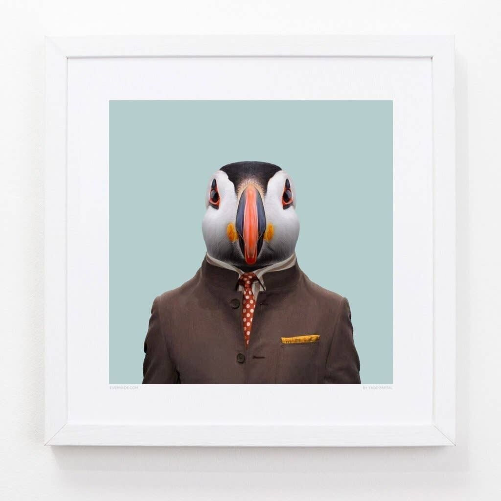 Alek, il pulcinella di mare__Azzurro / Grande [61 cm x 61 cm] / Senza cornice