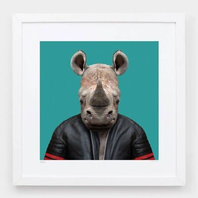 Baruti, il rinoceronte bianco__Azzurro / Grande [61 cm x 61 cm] / Senza cornice