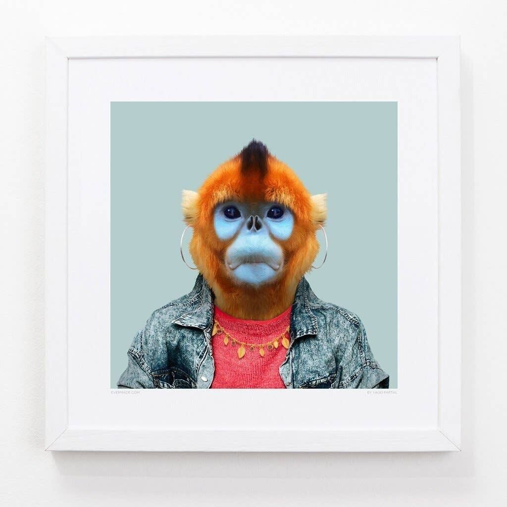 Hui, the Golden Snub-nosed Monkey__Light Blue / Large [61cm x 61cm] / Unframed