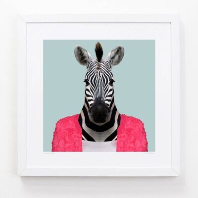 Raila, la zebra__Azzurro / Grande [61 cm x 61 cm] / Senza cornice