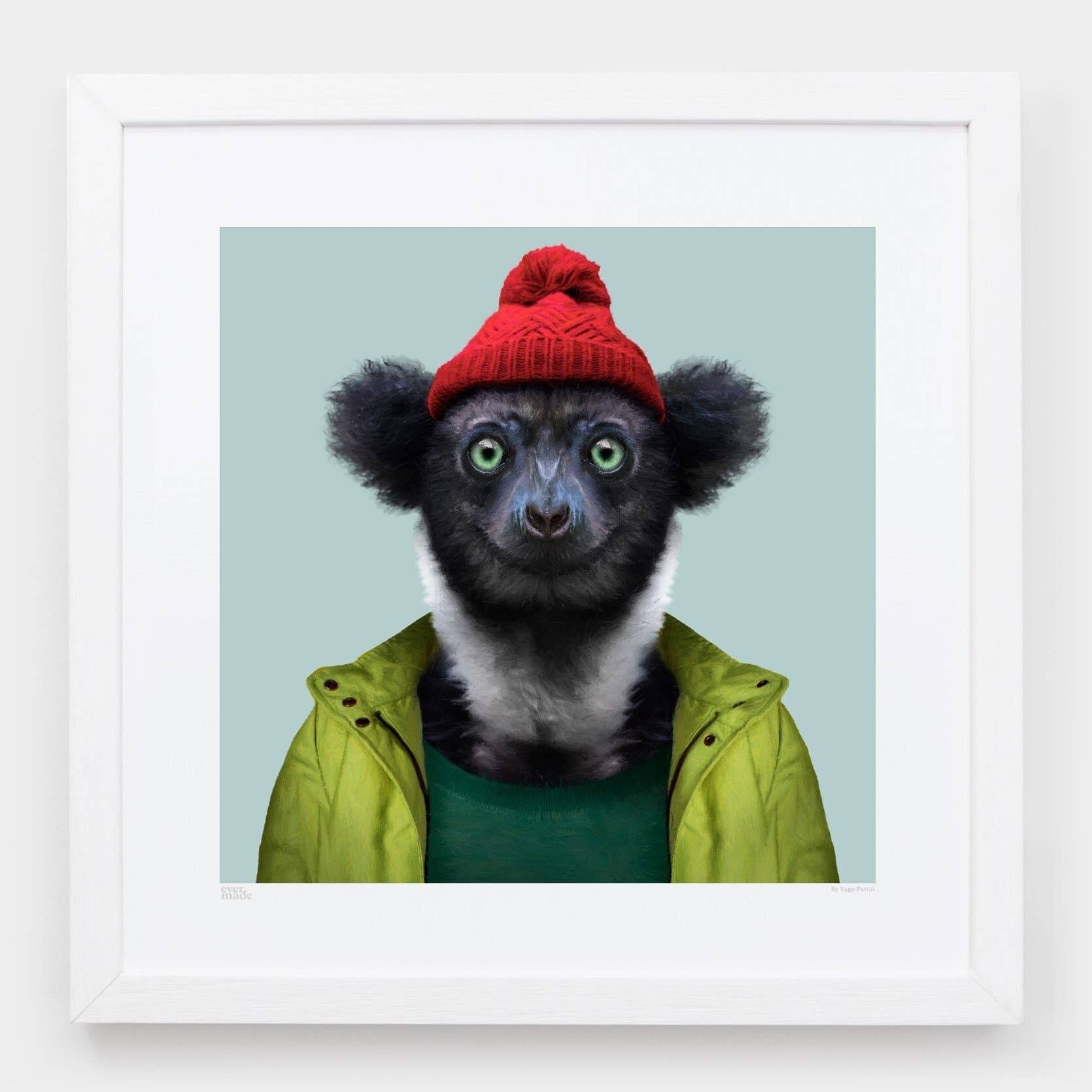 Miora, the Indri__Light Blue / Large [61cm x 61cm] / Unframed