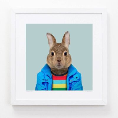 Pedro, il coniglio europeo__Azzurro / Grande [61 cm x 61 cm] / Senza cornice