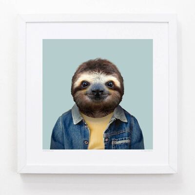 João, the Brown-throated Sloth__Light Blue / Large [61cm x 61cm] / Unframed