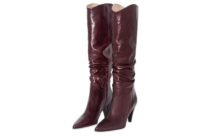 Burgundy knee discount high leather boots