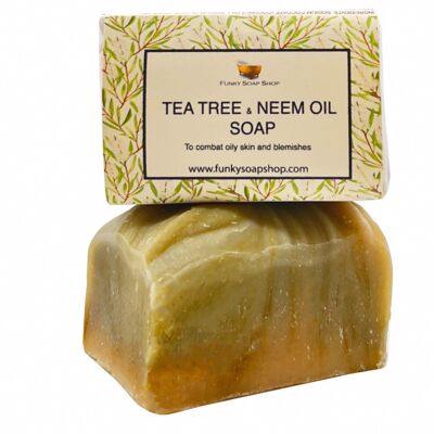 Sapone all'albero del tè e olio di neem, naturale e fatto a mano, circa 30 g/65 g