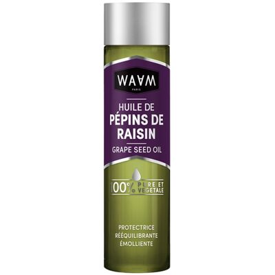 WAAM Cosmetics – Huile végétale de Pépins de raisin – 100% pure et naturelle – Première pression à froid – Huile anti-âge et réparatrice pour peau et cheveux– 100ml