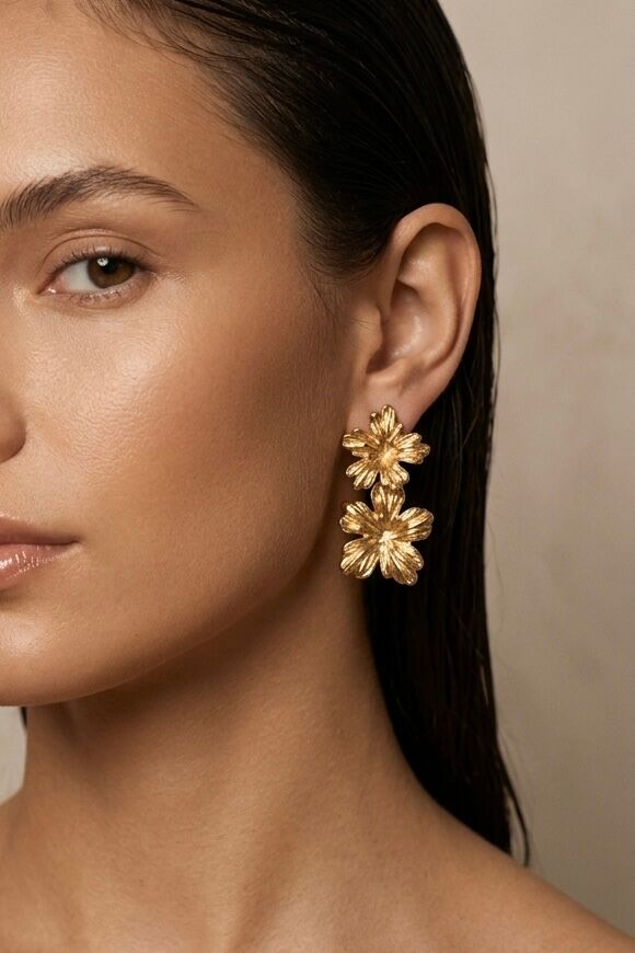 Boucles d'oreilles fleurs texturées en acier inoxydable 124AQ786