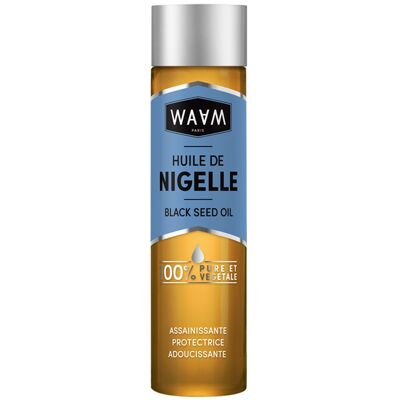 WAAM Cosmetics - Nigella-Pflanzenöl - 100 % rein und natürlich - Erste Kaltpressung - Reinigendes Öl für Haut und Haar - Akne und reife Haut - Haarwuchs - 100 ml