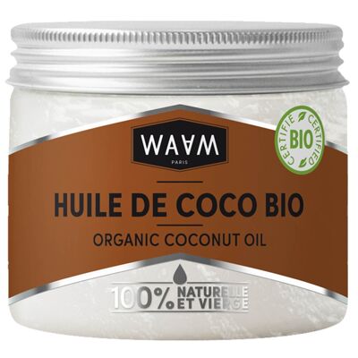 WAAM Cosmetics - Olio vegetale di cocco biologico in barattolo - 100% puro e naturale - Prima spremitura a freddo - Cosmetici e alimenti - 350g