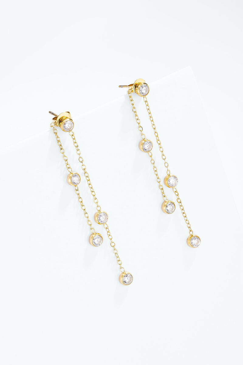 Boucles d'oreilles pendantes à zircons sertis en acier inoxydable 124AQ801
