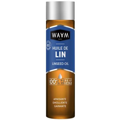 WAAM Cosmetics – Huile végétale de Lin BIO – 100% pure et naturelle – Première pression à froid – Huile nourrissante et apaisante pour peau et cheveux – 100ml