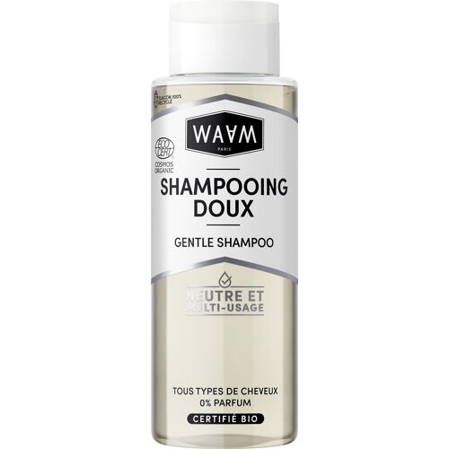 WAAM Cosmetics – Shampooing doux sans sulfate – Tout types de cheveux – Certifié BIO ECOCERT – Vegan – 400ml