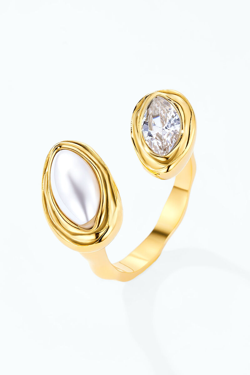Bague Toi & Moi perle et zircon navette en acier inoxydable 424AQ505