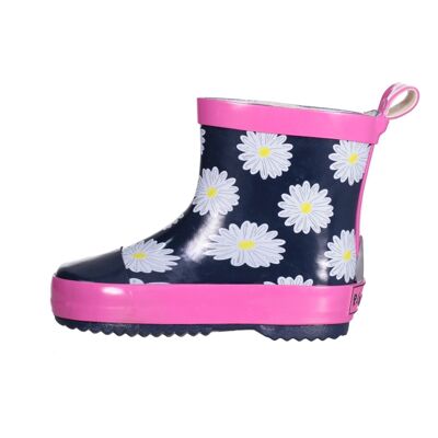Wellington boots half shaft daisies -marine / pink
