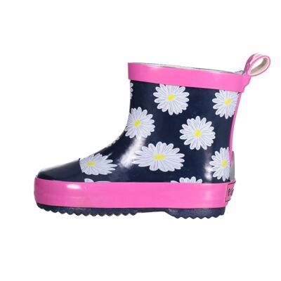 Wellington boots half shaft daisies -marine / pink