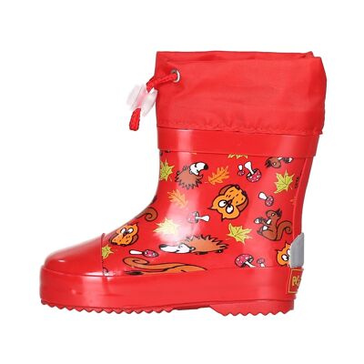 Wellington boots half shaft forest animals lined - red