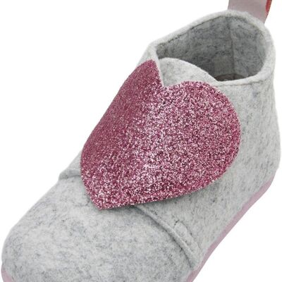 Felt slippers heart -grey