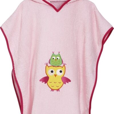 Terrycloth poncho owl -pink L