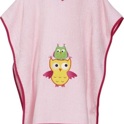 Terrycloth poncho owl -pink L