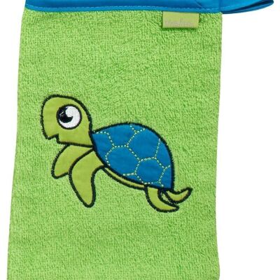 Terry cloth wash mitt turtle - green