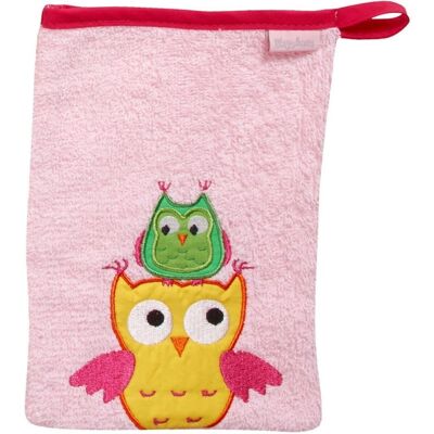 Terry cloth wash mitt owl -pink