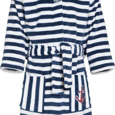 Fleece bathrobe stripes maritime -navy/white