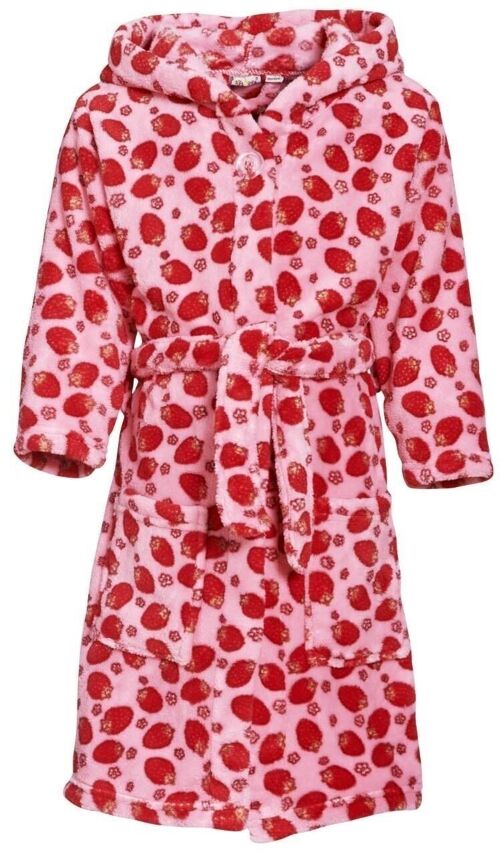 Fleece-Bademantel Erdbeeren -rosa