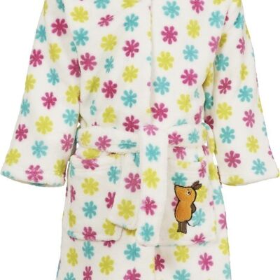 Fleece bathrobe DIE MAUS flowers -white/pink