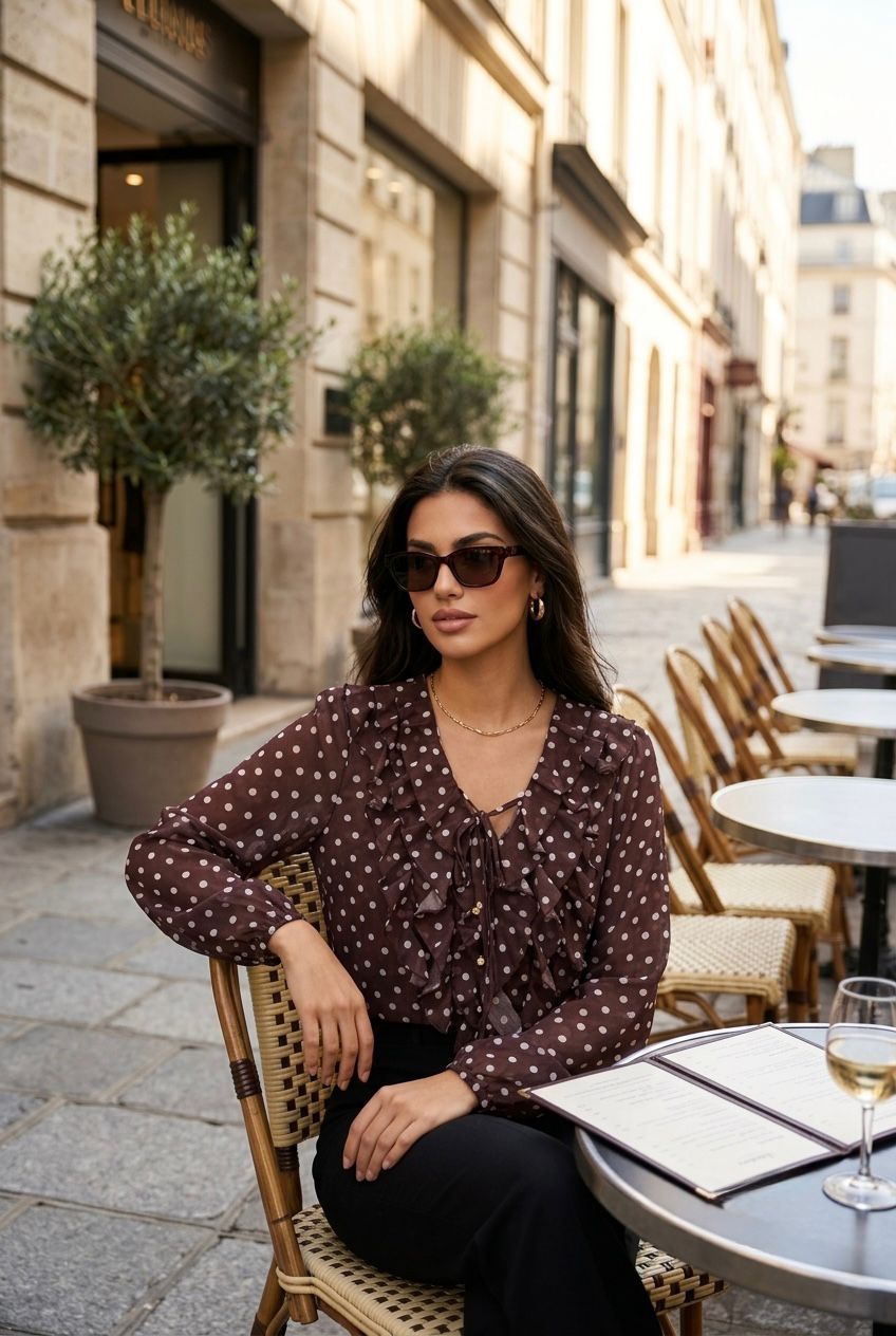 Women's blouse with polka dots and ruffles