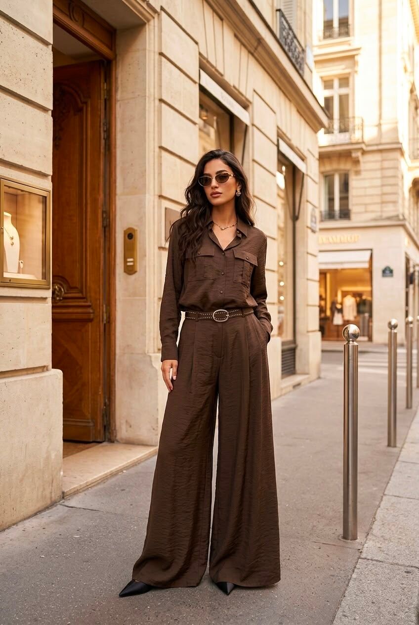 Women's wide-leg trousers with belt