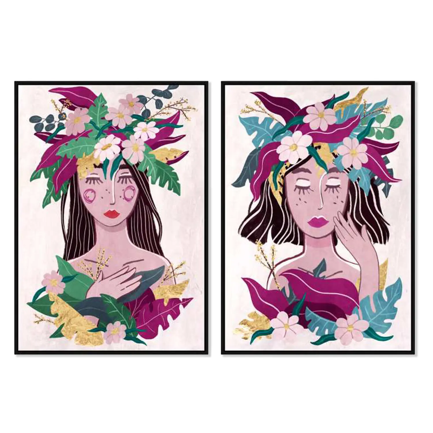 Buy wholesale Canvas print 103x4.5x143 girl flowers 2 assorted.