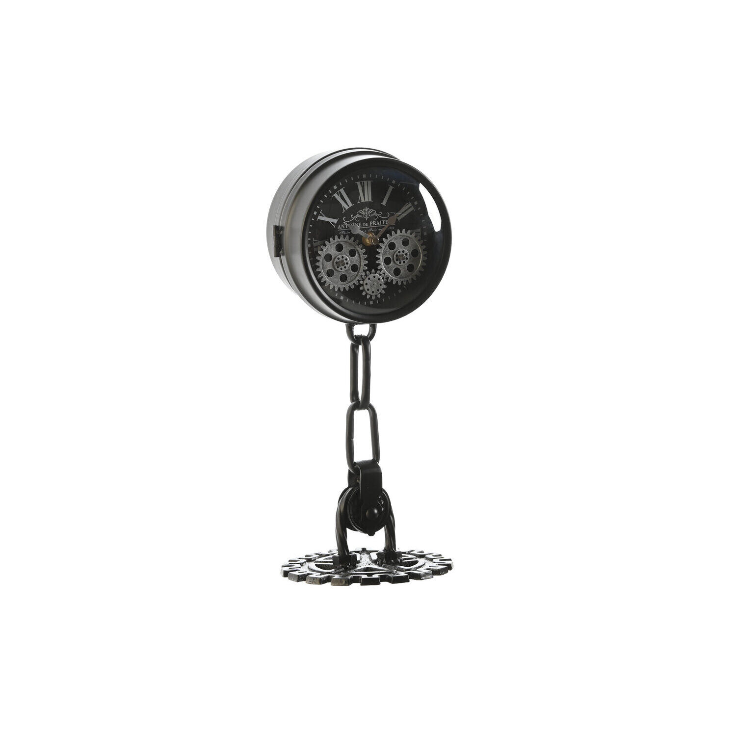 Table clock, metal and glass, 18x17x40.5 cm, black