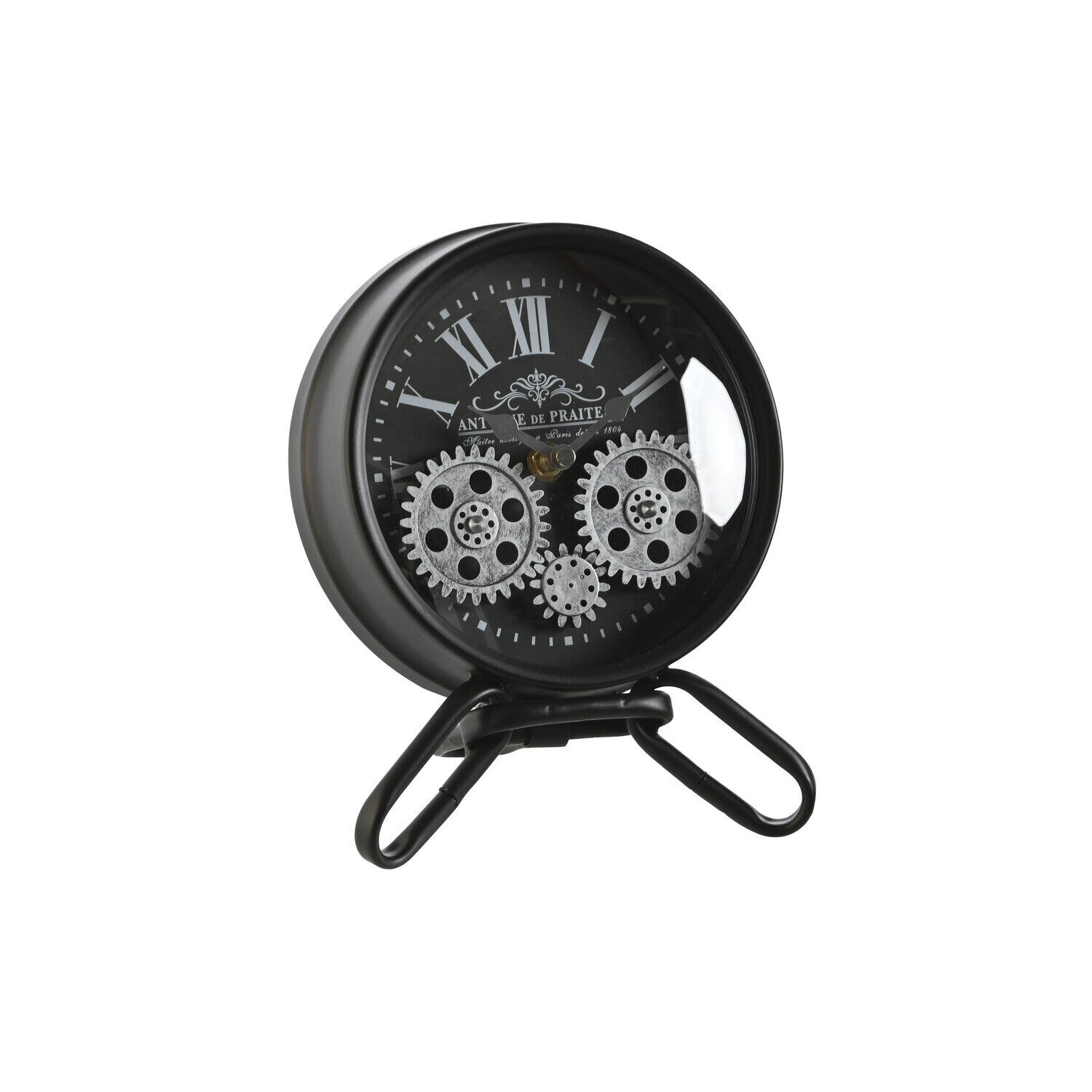 Table clock, metal and glass, 16.5x11x21 cm, black