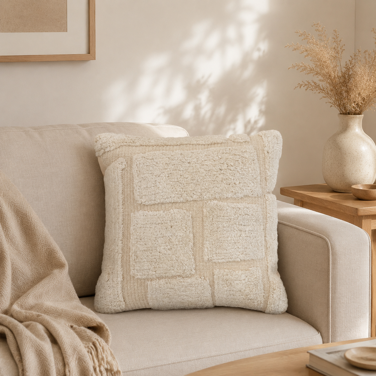 Ivory Dune Textured Tufted Cotton Cushion with Filler 46 cm