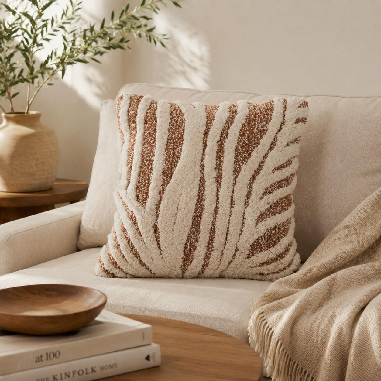 Zebra Print Tufted Cushion | Ivory & Brown Decorative Pillow