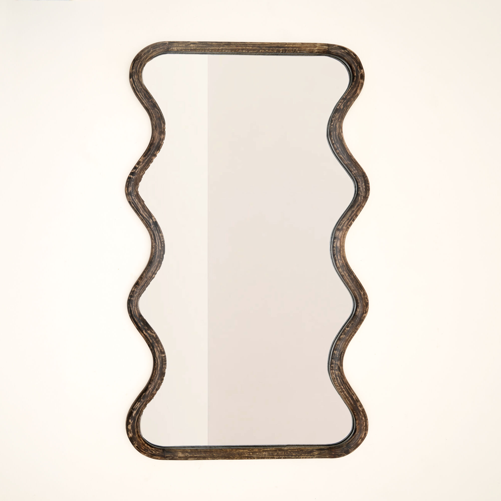 Wave Frame Mirror in Antique Brown Mango Wood 90x180 cm
