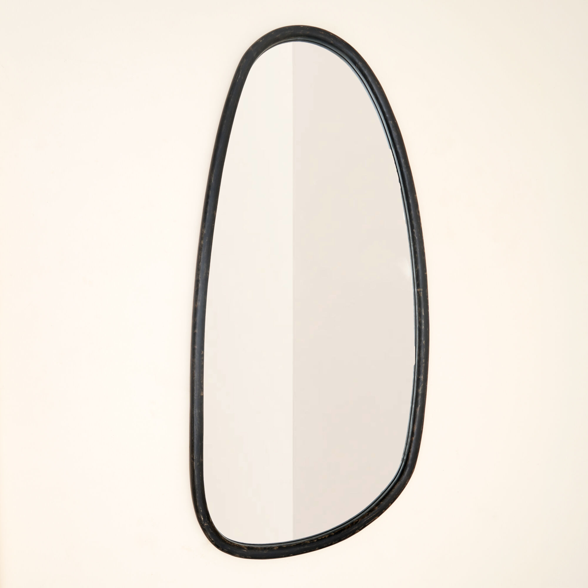 Abstract Shape Wall Mirror in Black Wash Mango Wood Frame