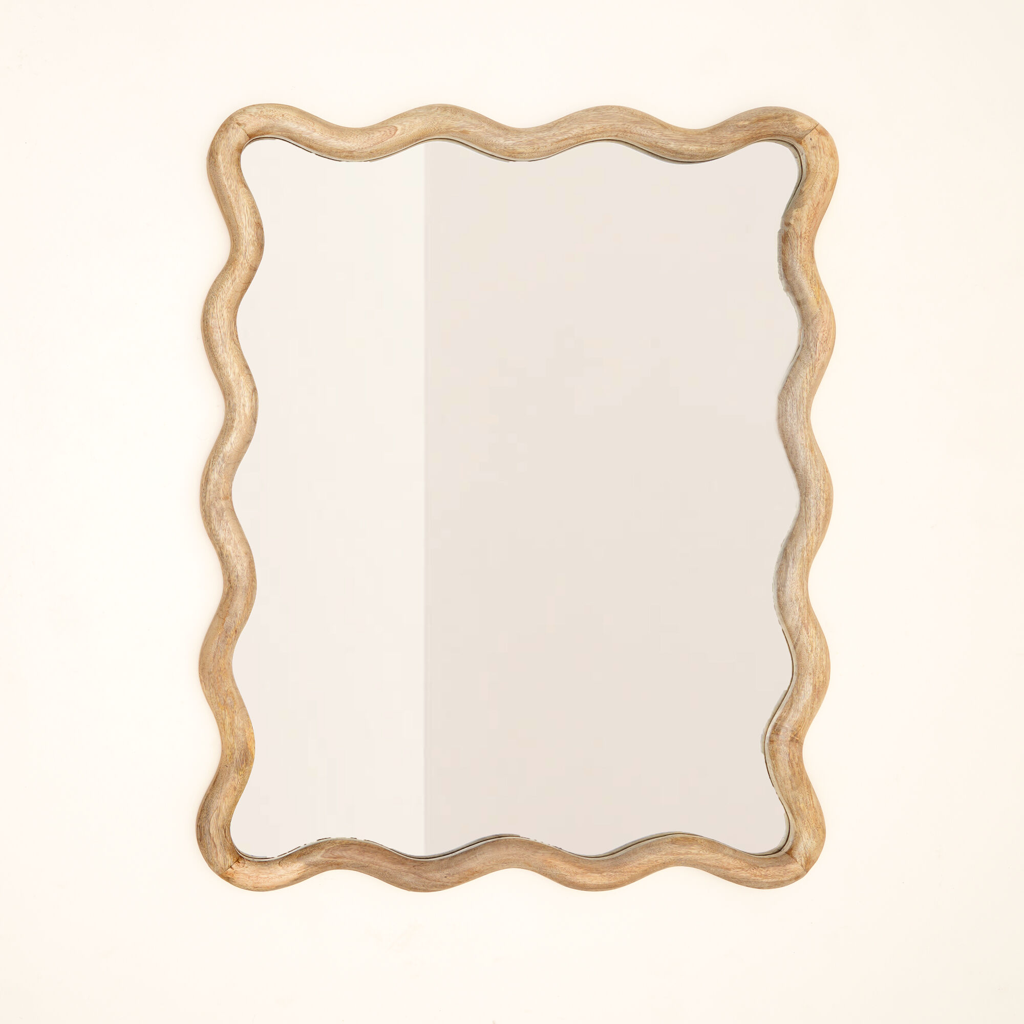 Wavy Rattan Wall Mirror in Natural Mango Wood 90x120 cm