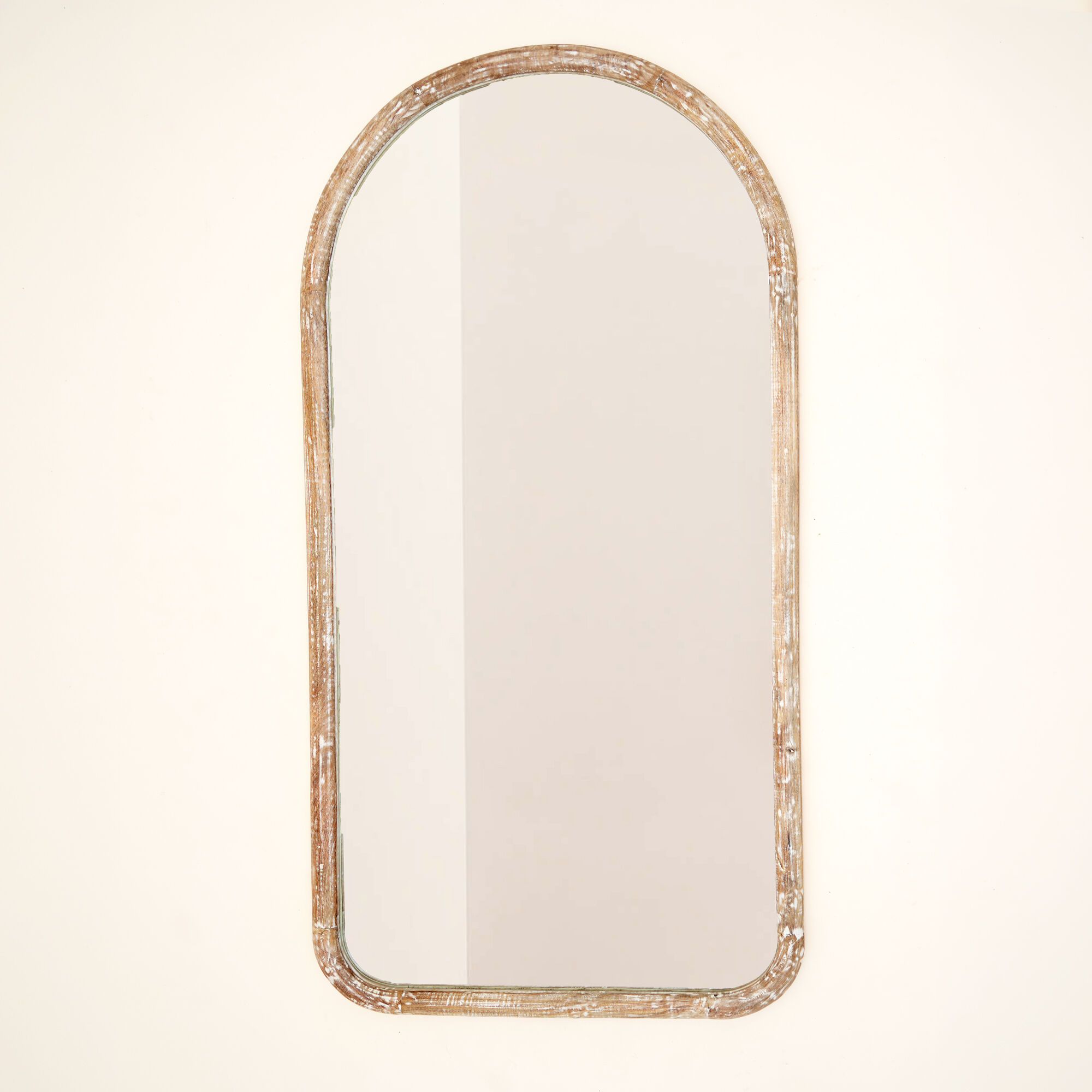 Semi Round Wall Mirror in Antique White Mango Wood Frame