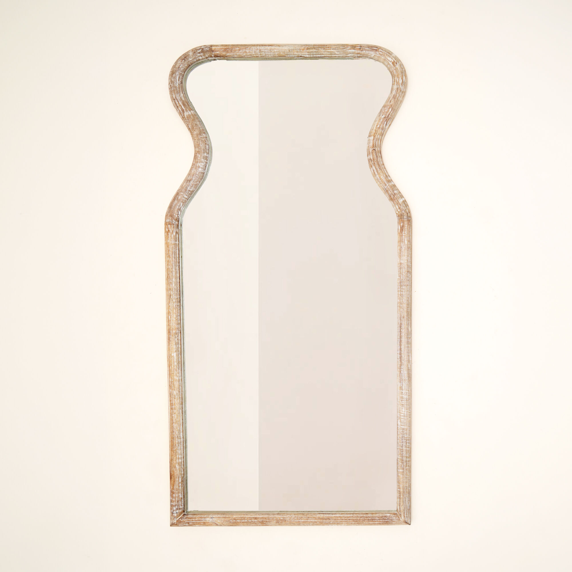 Curved Neck Wall Mirror in Antique White Mango Wood Frame
