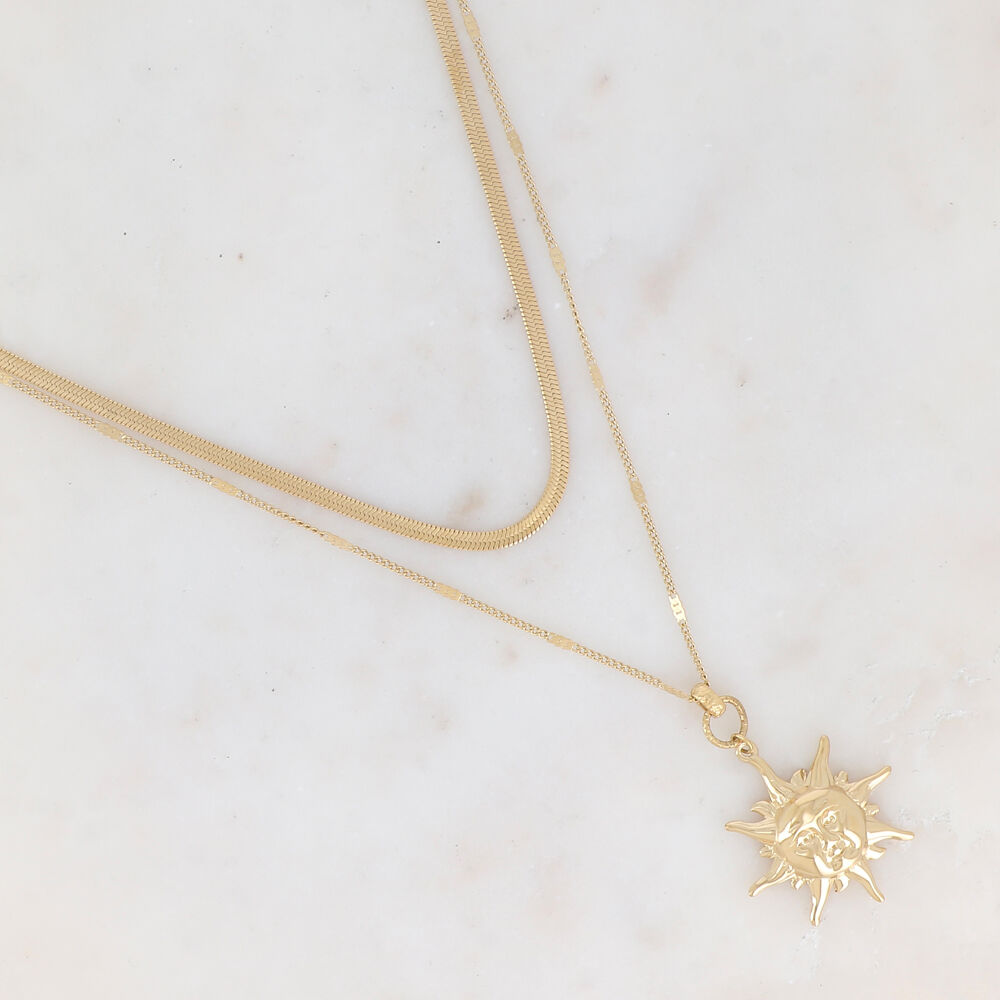 Two-strand necklace with mirrored mesh and smiling sun
