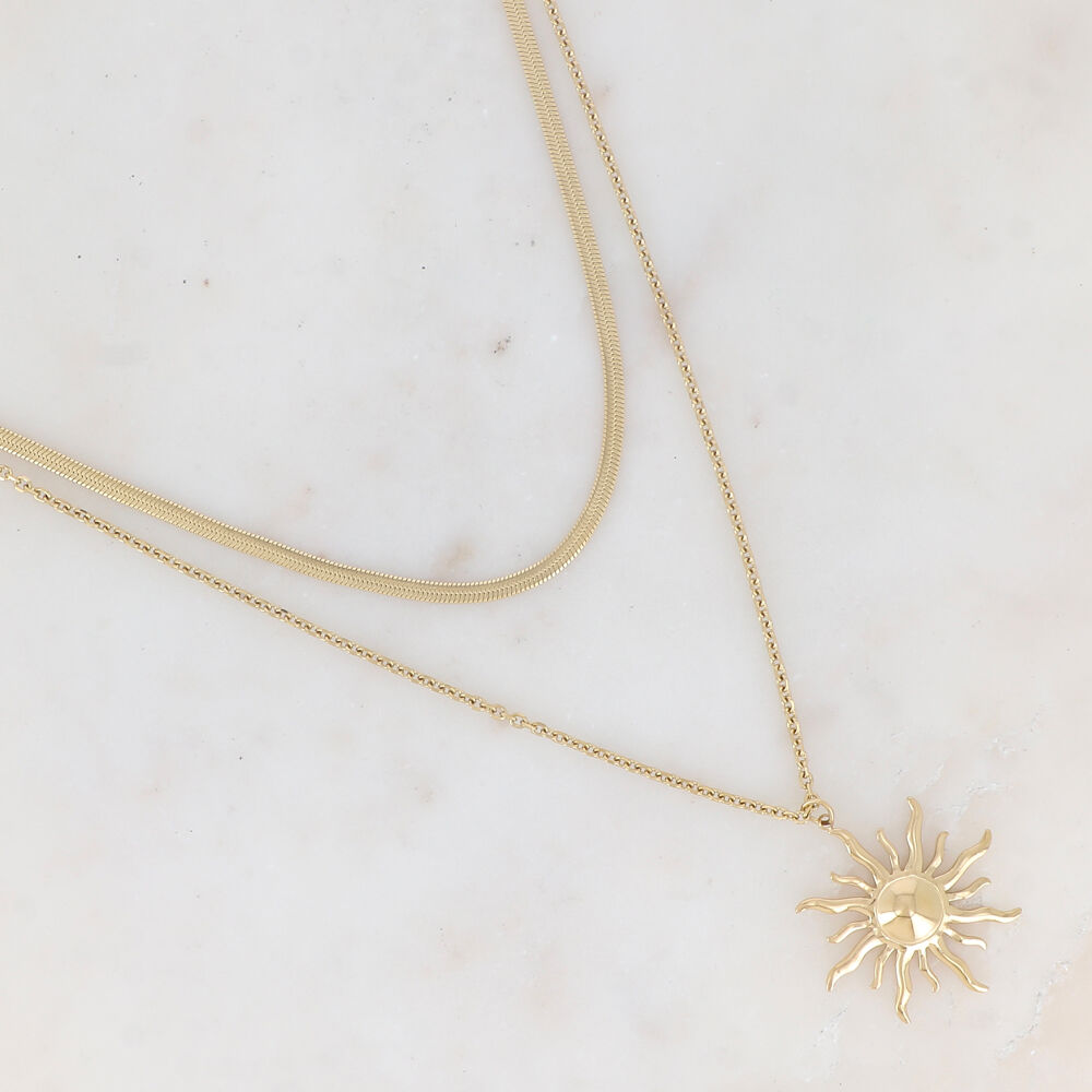 Two-strand necklace with mirror mesh and smooth sunburst