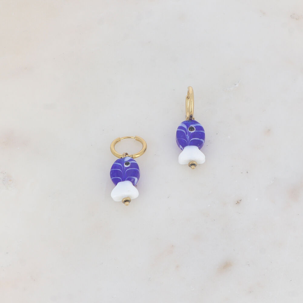 Creole earrings with fish-shaped resin tassel NMB0806