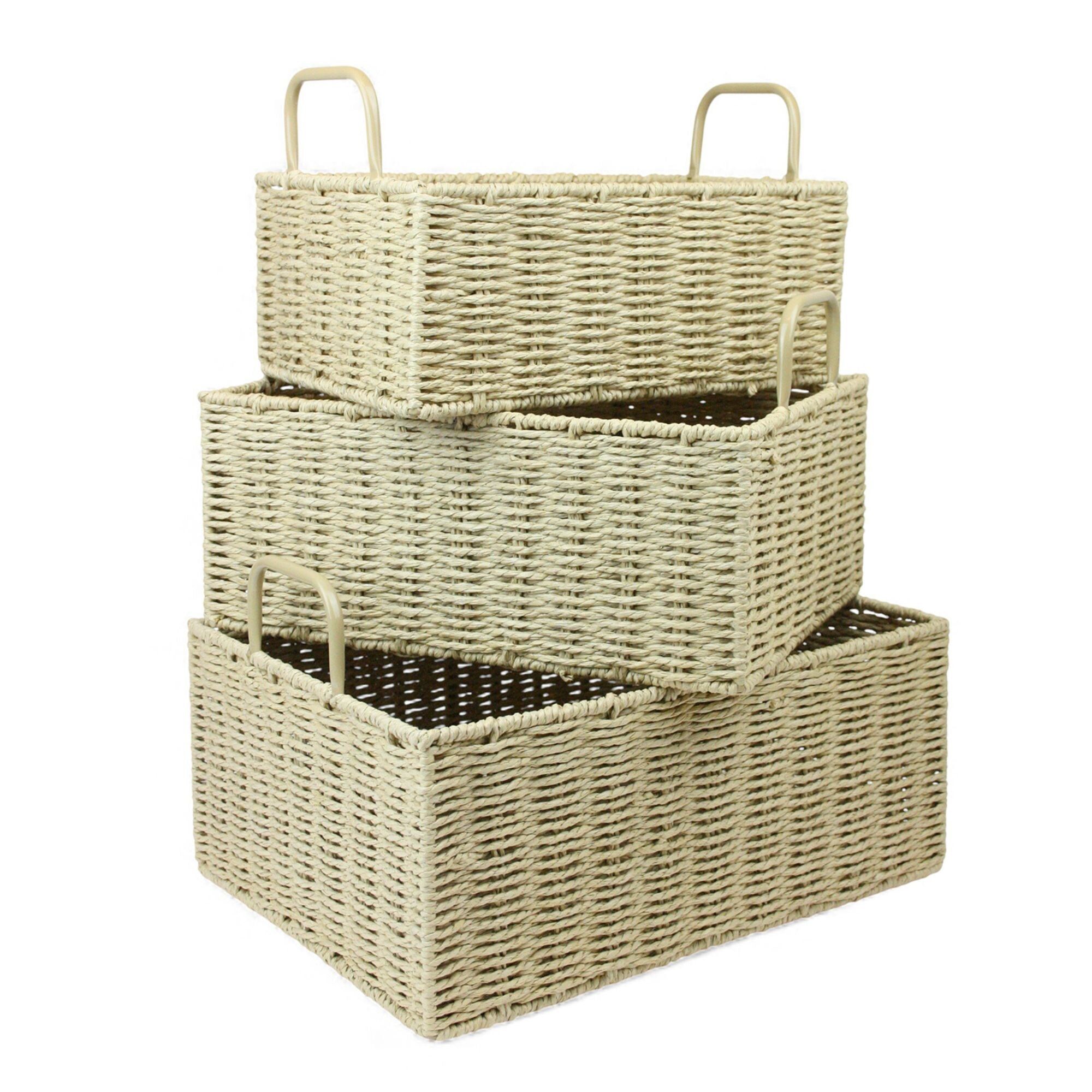 Set of 3 Woven Storage Baskets with Handles