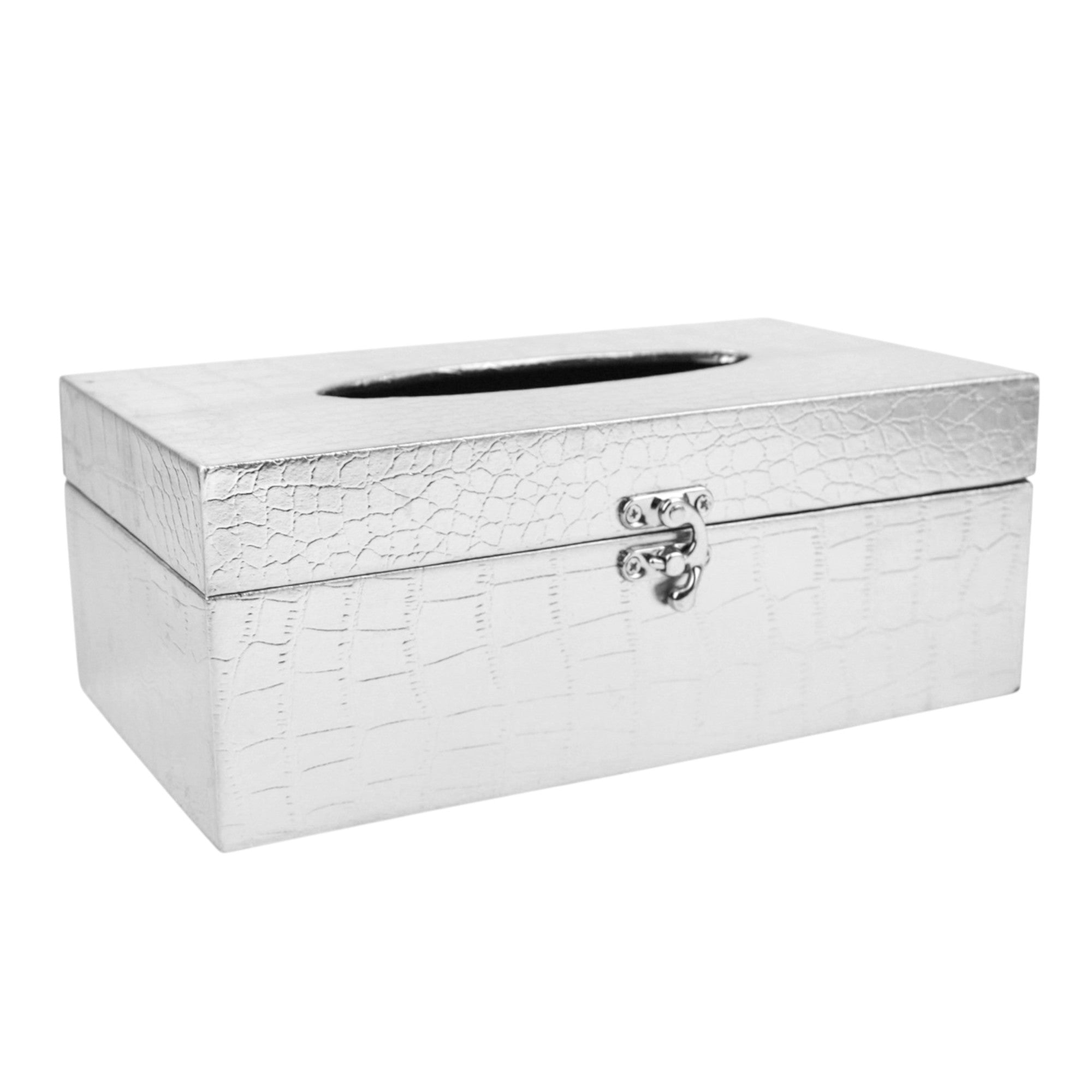 Faux Leather Croc Texture Tissue Box - Silver