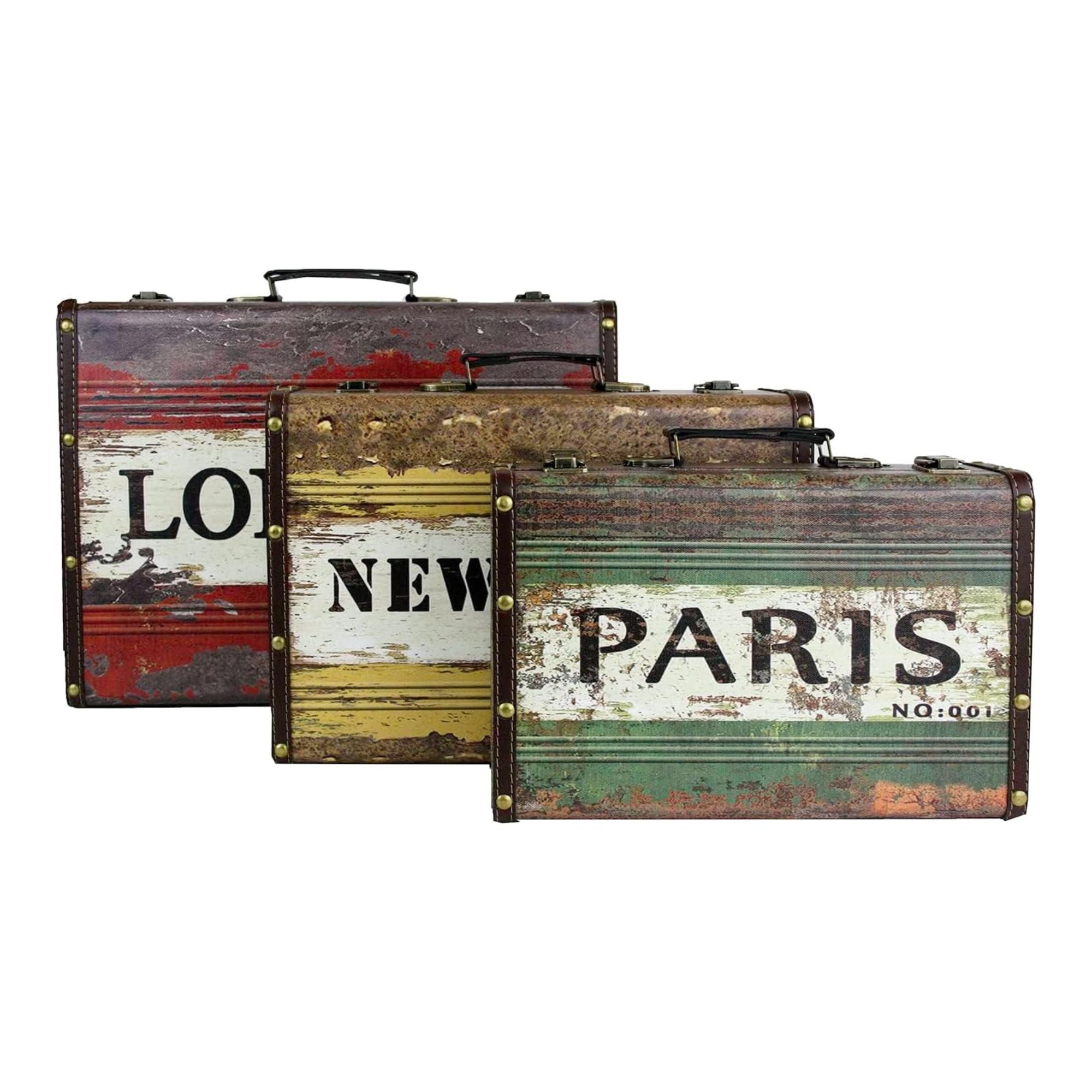 Set of 3 Printed Cities Storage Luggage Suitcase Boxes