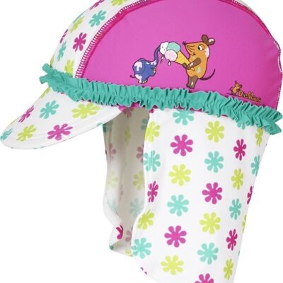 Gorro protección UV DIE MAUS flores -blanco/rosa