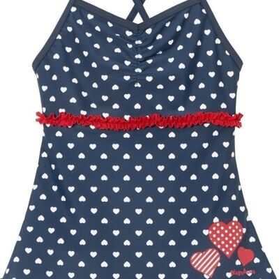 UV protection swimsuit with skirt hearts -navy