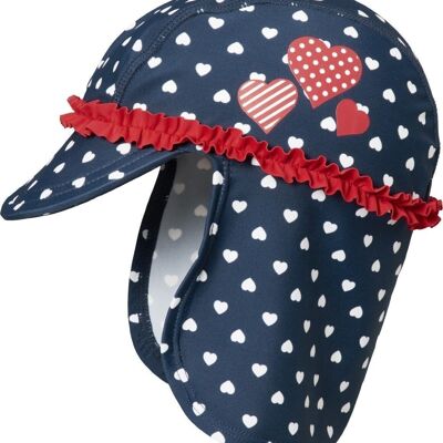 Bonnet anti UV petits coeurs - marine