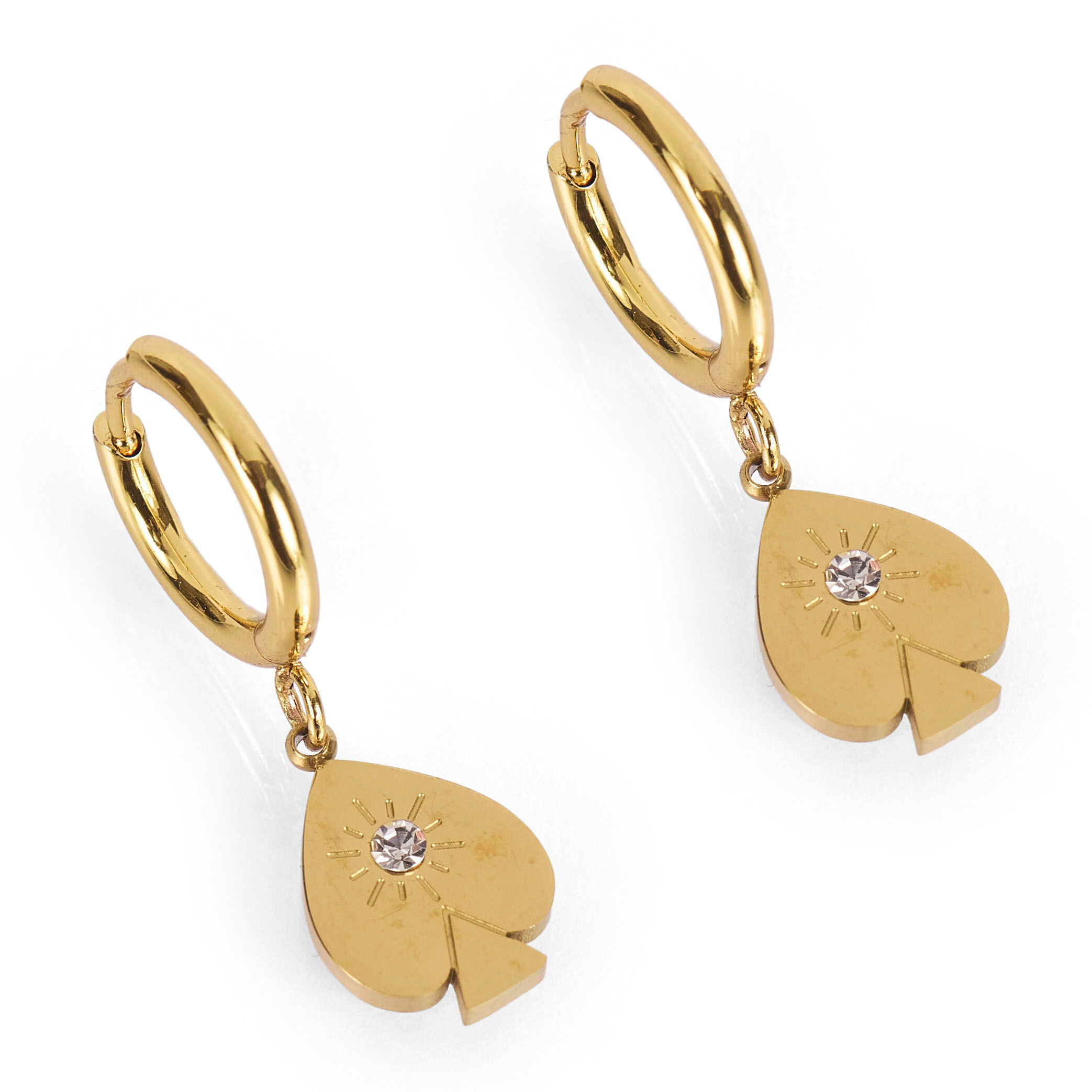 Stainless steel hoop earrings, rhinestone heart